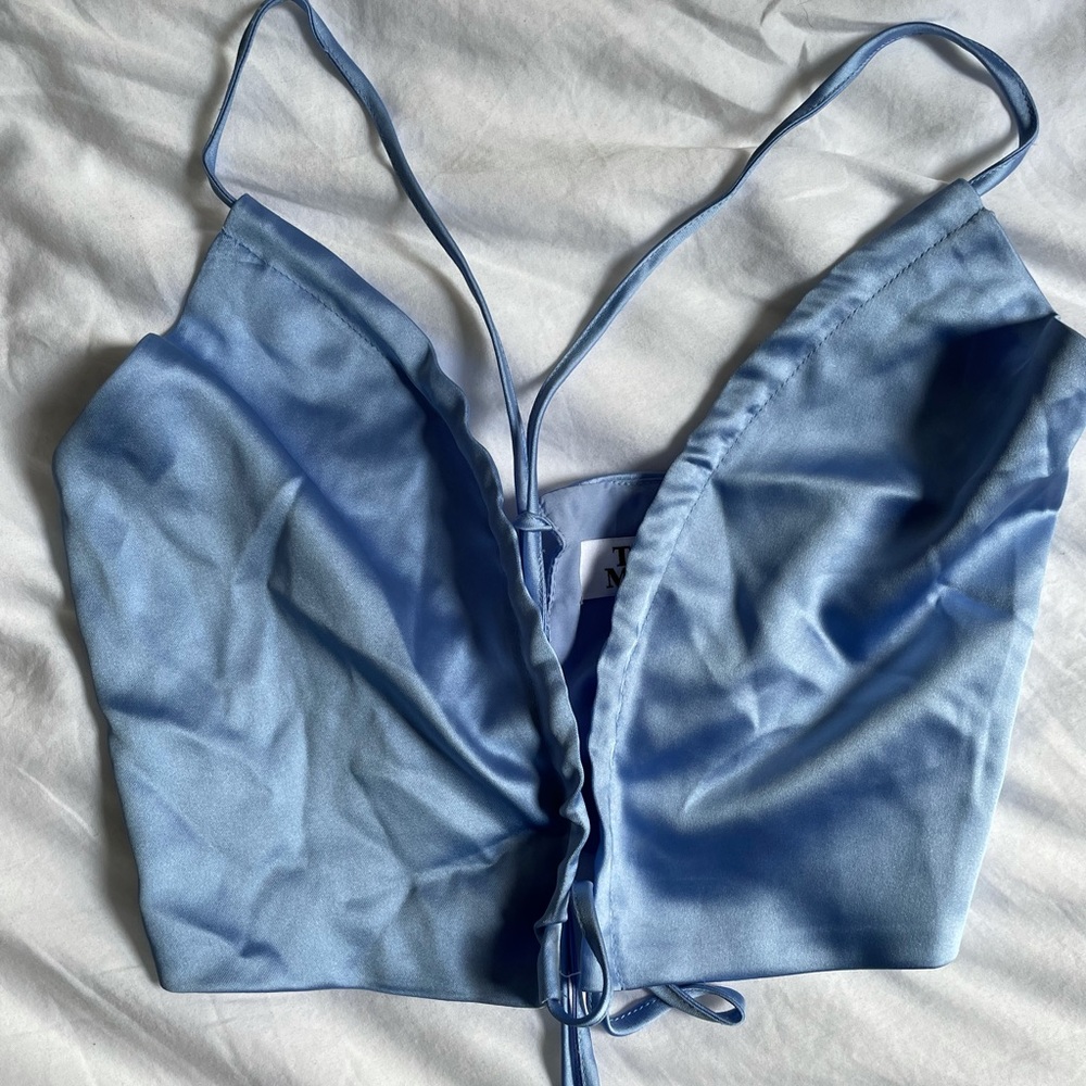 Tiger mist blue satin skirt set (two piece)